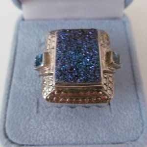 NICKY BUTLER SILVER DRUZY/BLUE TOPAZ RING SZ 6.3